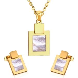 set acero dorado cuadrado con nacar