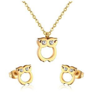 set acero dorado buho con brillo