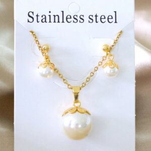 set acero dorado perla blanca
