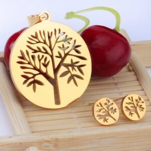 set acero dorado circulo arbol vida