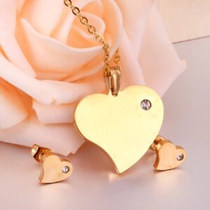 set acero dorado corazon con brillo