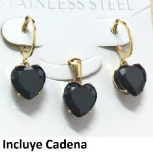 set acero dorado corazon brillo negro