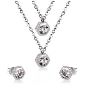 set acero hexagon con doble brillo