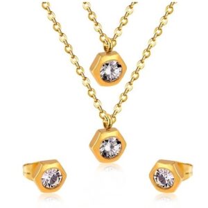 set acero dorado hexagon con doble brillo