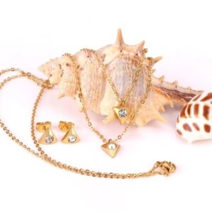 set acero dorado triangulo con doble brillo