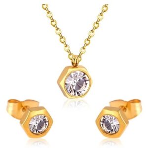 set acero dorado hexagon con brillo