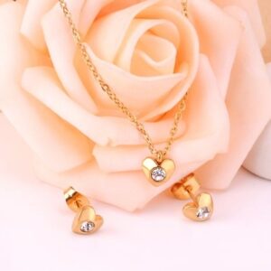 set acero dorado corazon con brillo