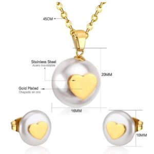 set acero dorado perla con corazon