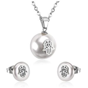 set acero perla con mano hamsa