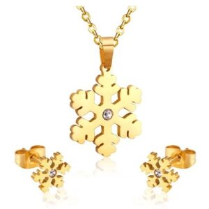 set acero dorado copo nieve con brillo