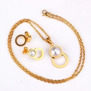 set acero dorado circulo 1/2 perla