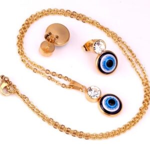 set acero dorado ojo turco azul con brillo