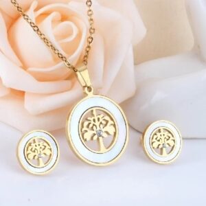 set acero dorado arbol vida y nacar