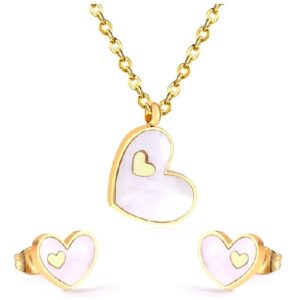 set acero dorado corazon nacar