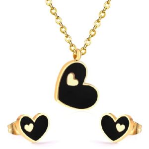 set acero dorado corazon color negro