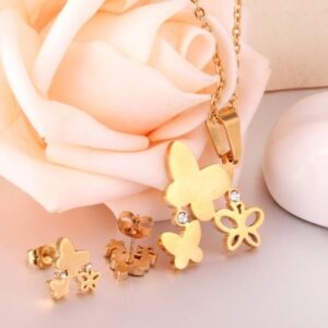 set acero dorado 3 mariposas y brillo