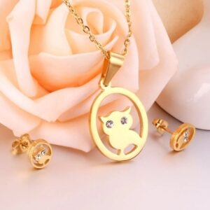 set acero dorado buho y brillos