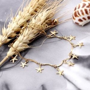 tobillera acero dorada estrella mar 20 cm