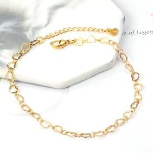 tobillera acero dorada cadena de corazones