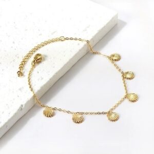 tobillera acero dorada conchas de mar