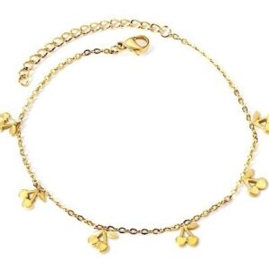 tobillera acero dorada cerezas