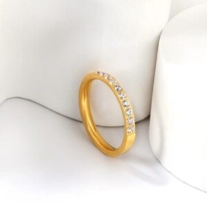 anillo acero dorado con brillos delgado t 7