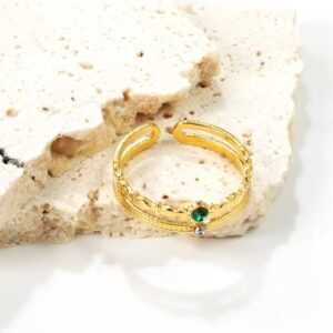 anillo acero dorado doble color esmeralda y brillo