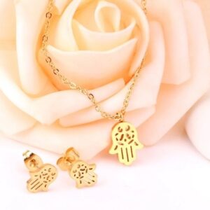 set acero dorado mano hamsa calada