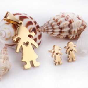 set acero dorado niña y corazon