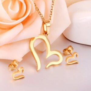 set acero dorado corazon abierto