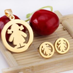 set acero dorado niña en circulo