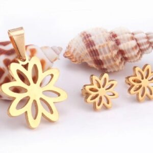 set acero dorado flor 8 petalos