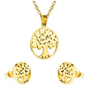 set acero dorado arbol vida en circulo