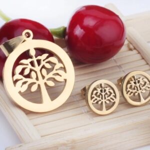 set acero dorado arbol vida simple en circulo