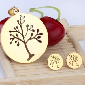 set acero dorado arbol vida calado en circulo