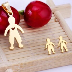 set acero dorado niña y corazon (copia)