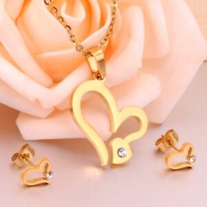 set acero dorado corazon abierto con brillo
