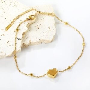 tobillera acero dorada corazon