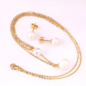 set acero dorado doble perla