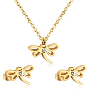 set acero dorado libelula con brillo
