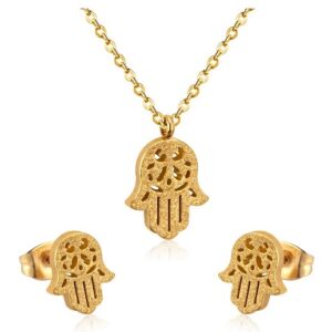 set acero dorado mano hamsa