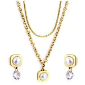 set acero dorado 2 cadenas y perla