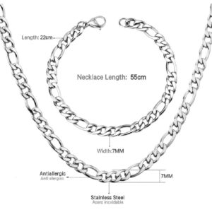 cadena y pulsera acero 3 eslabones gruesa 7mm a y 55cm l